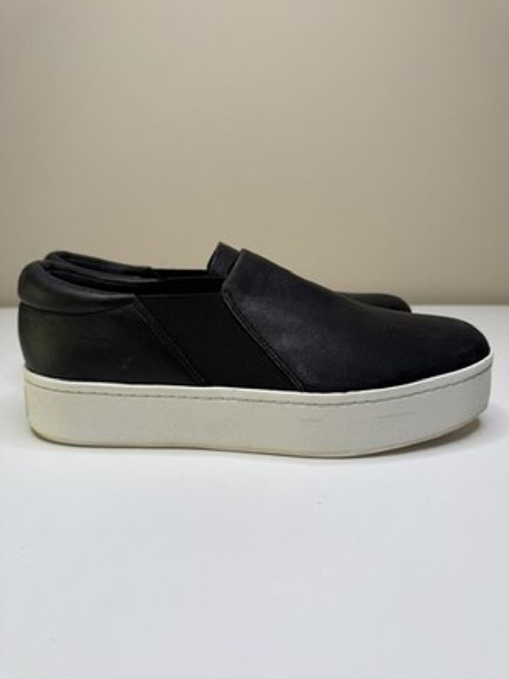 Vince Warren Platform Sneakers Womens 10 Smooth Black Leather Slip On Loafer